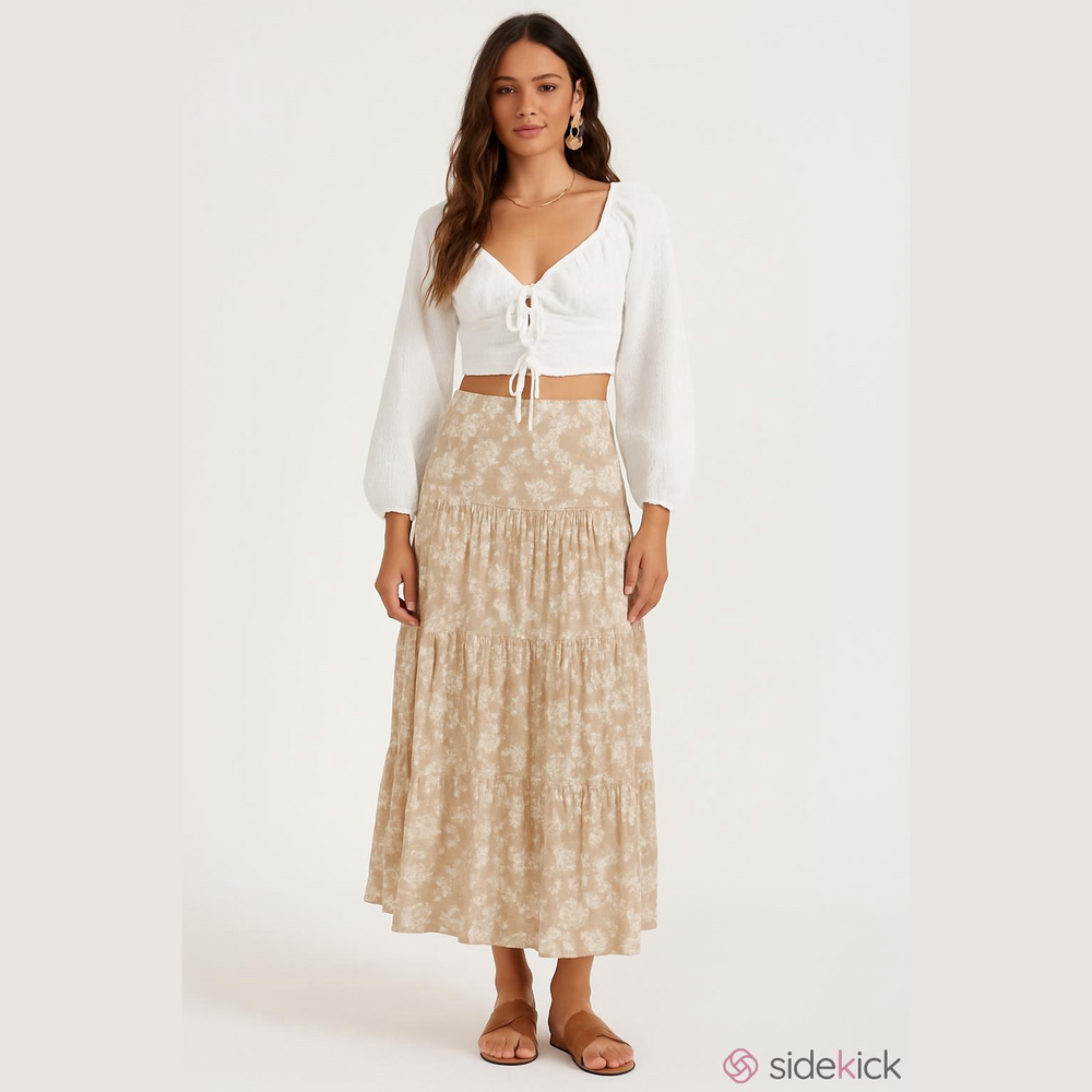 MABLE White Crinkle Gauze Tie Front Crop Blouse Puff Sleeve Cottagecore M